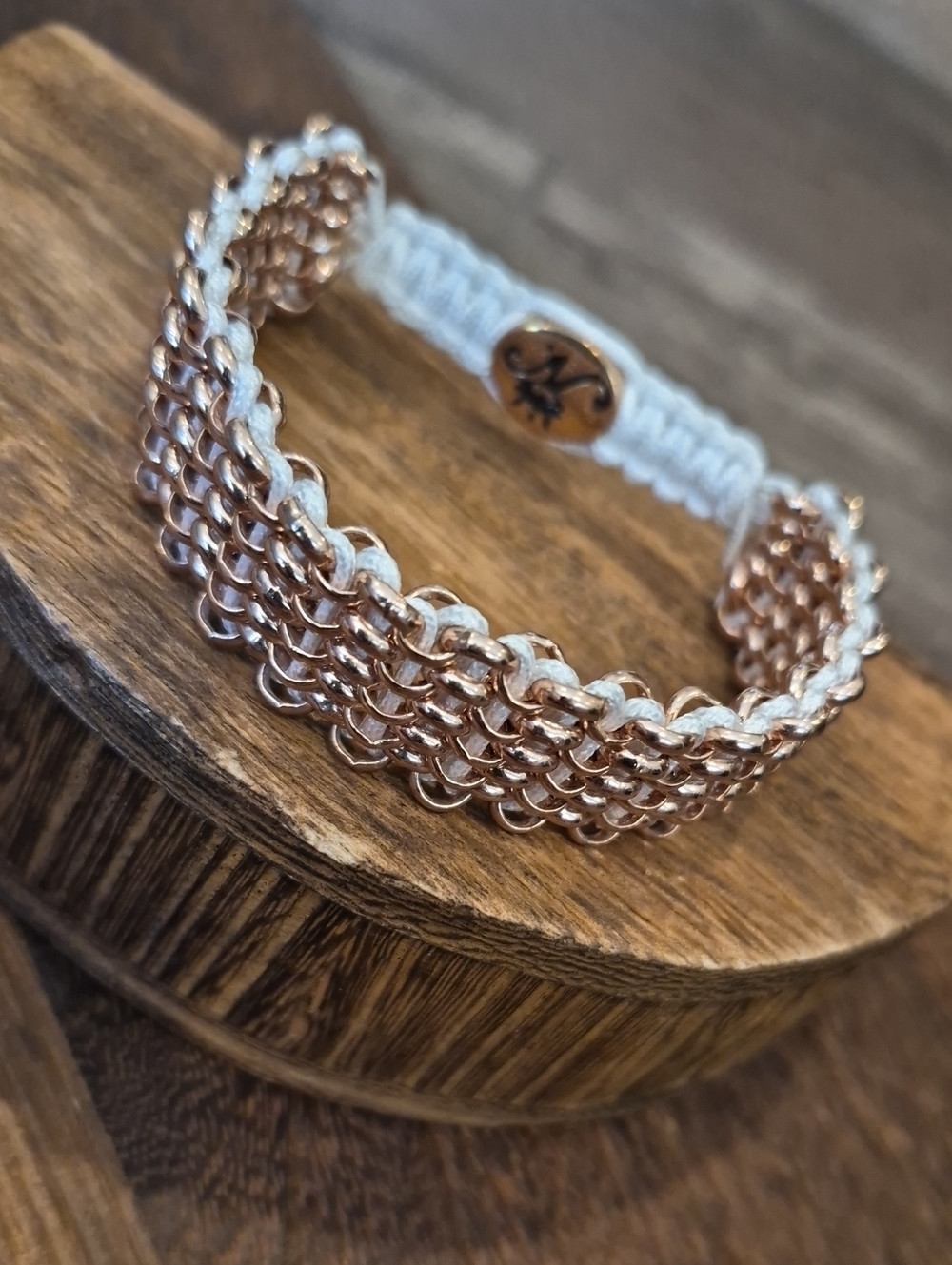 Joseph Nogucci Ivory & Rose Gold Woven Chain-link Adjustable Length Bracelet